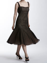 Low Back Paneled Mid Length Dress in Lattice Felt