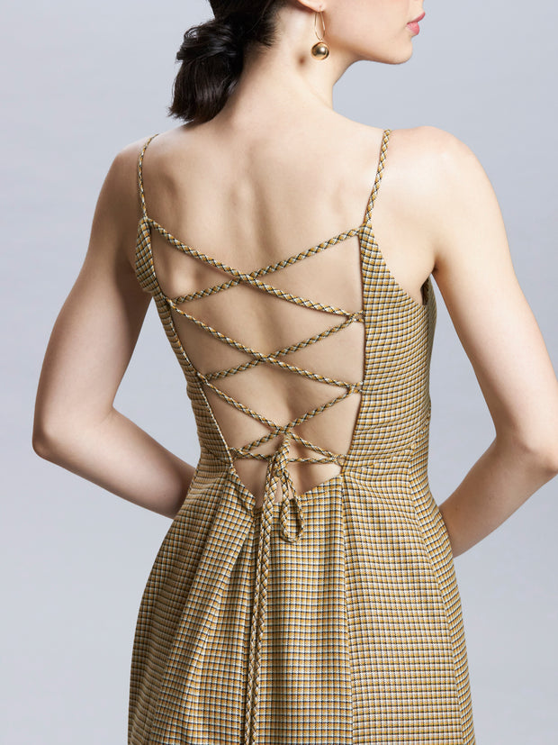 Checkered Tweed Camisole Panel Dress