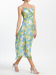 Floral Print Camisole Ruched Bodice Long Dress