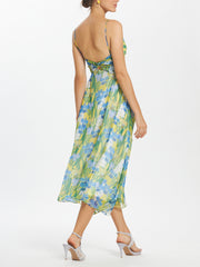 Floral Print Camisole Ruched Bodice Long Dress