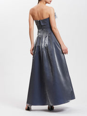 Strapless Pleated Dress In Metallic Satin