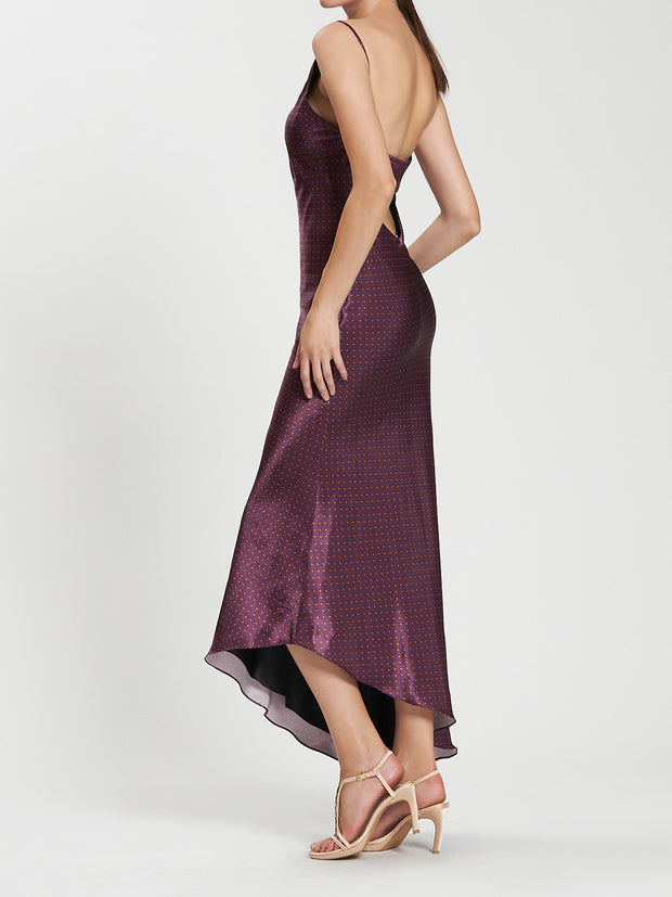 Paisley Print Low Back Bias Cut Asymmetric Dress