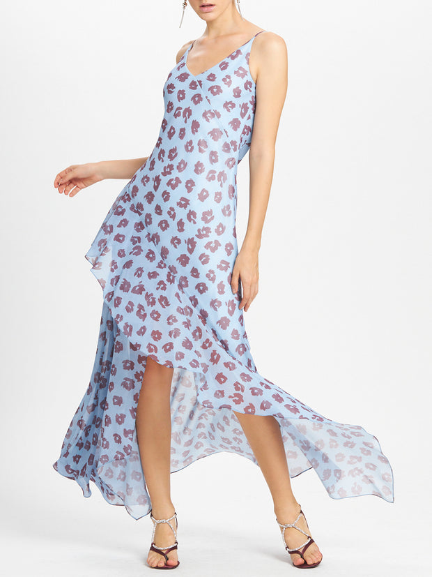 Leopard Print Camisole Bias Cut Flounce Dress