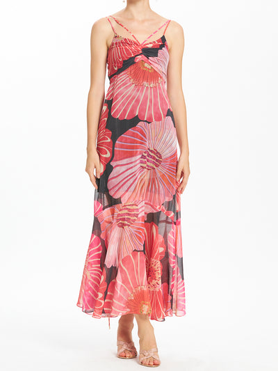 Geometric Floral Print Camisole Long Dress
