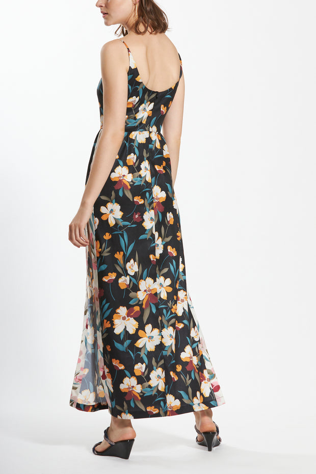 Floral Print Camisole Square Neck Long Dress with Side Slit