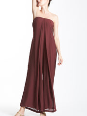 Strapless Pleated Jumpsuit with Tie Sash