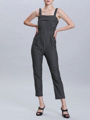 Gingham Square Neck Pleated Jumpsuit