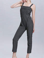 Gingham Square Neck Pleated Jumpsuit