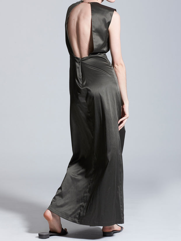 Open Back Wide Leg Jumpsuit with Metal Buckle
