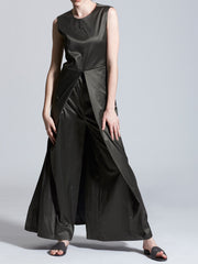 Open Back Wide Leg Jumpsuit with Metal Buckle