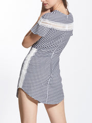 Lace Trimmings Insert Gingham Short Dress with Romper Lining