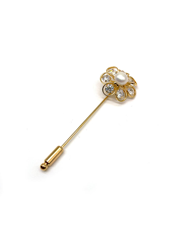 Pearl Diamante Flower Brooch