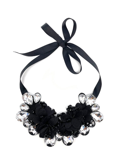 Black Flower Crystal Necklace